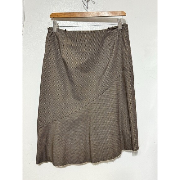 Poleci Women’s Brown Check Asymmetrical Hem Skirt Size 10 Made in USA - Picture 2 of 5
